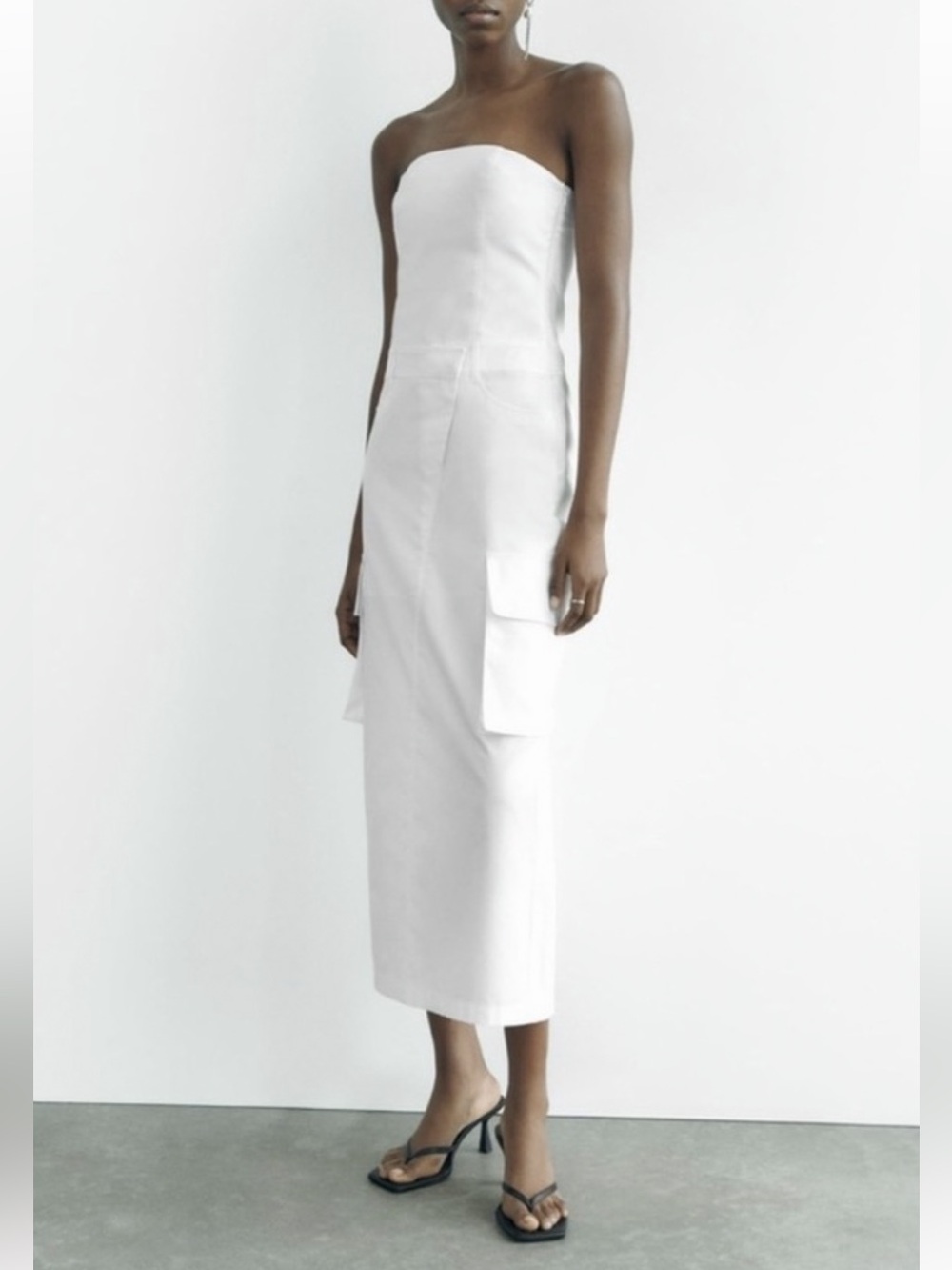 Zara cotton cargo strapless trench coat dress